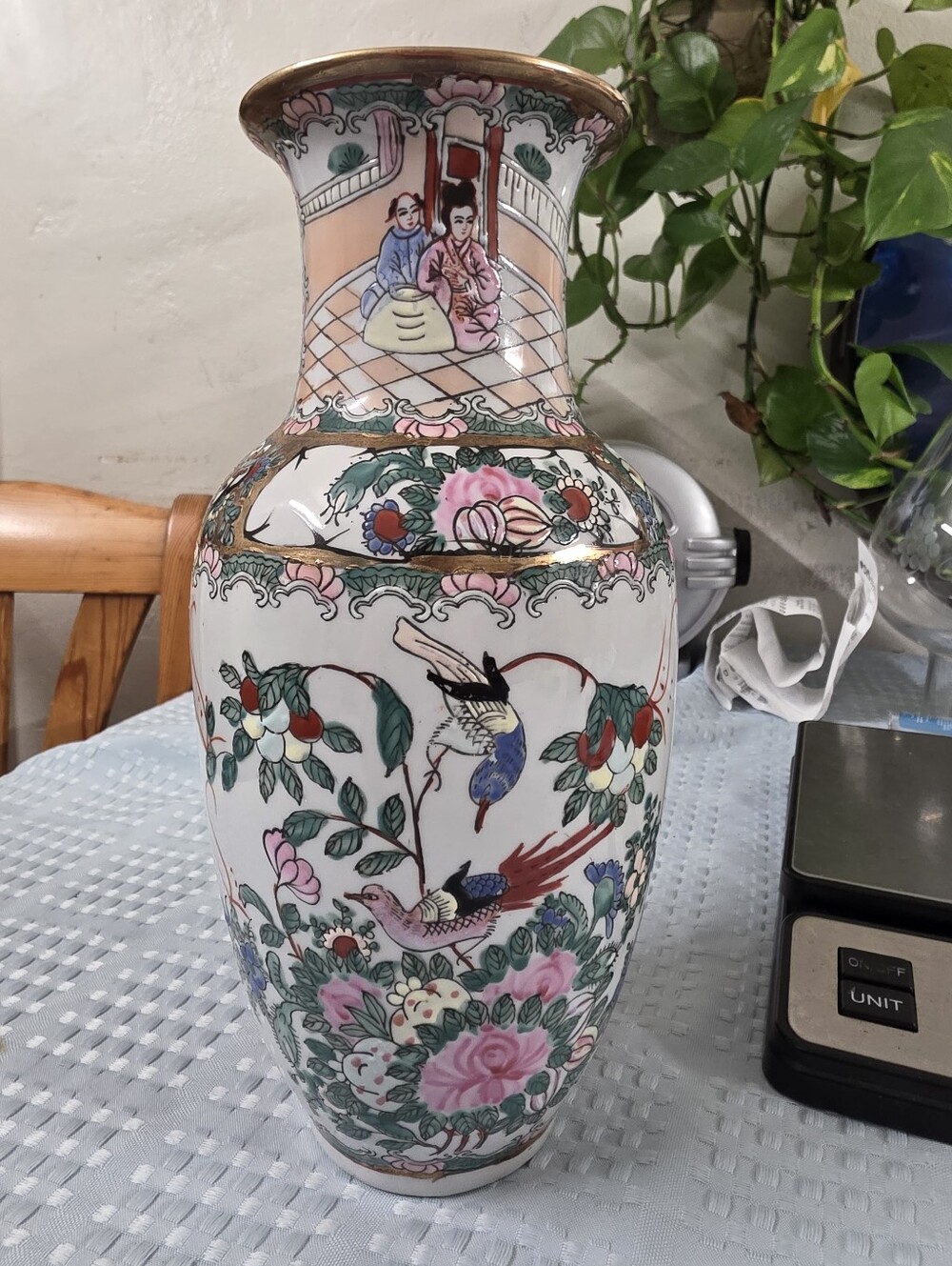 Hand-Painted Chinese Porcelain Vase with Floral & Bird Motif